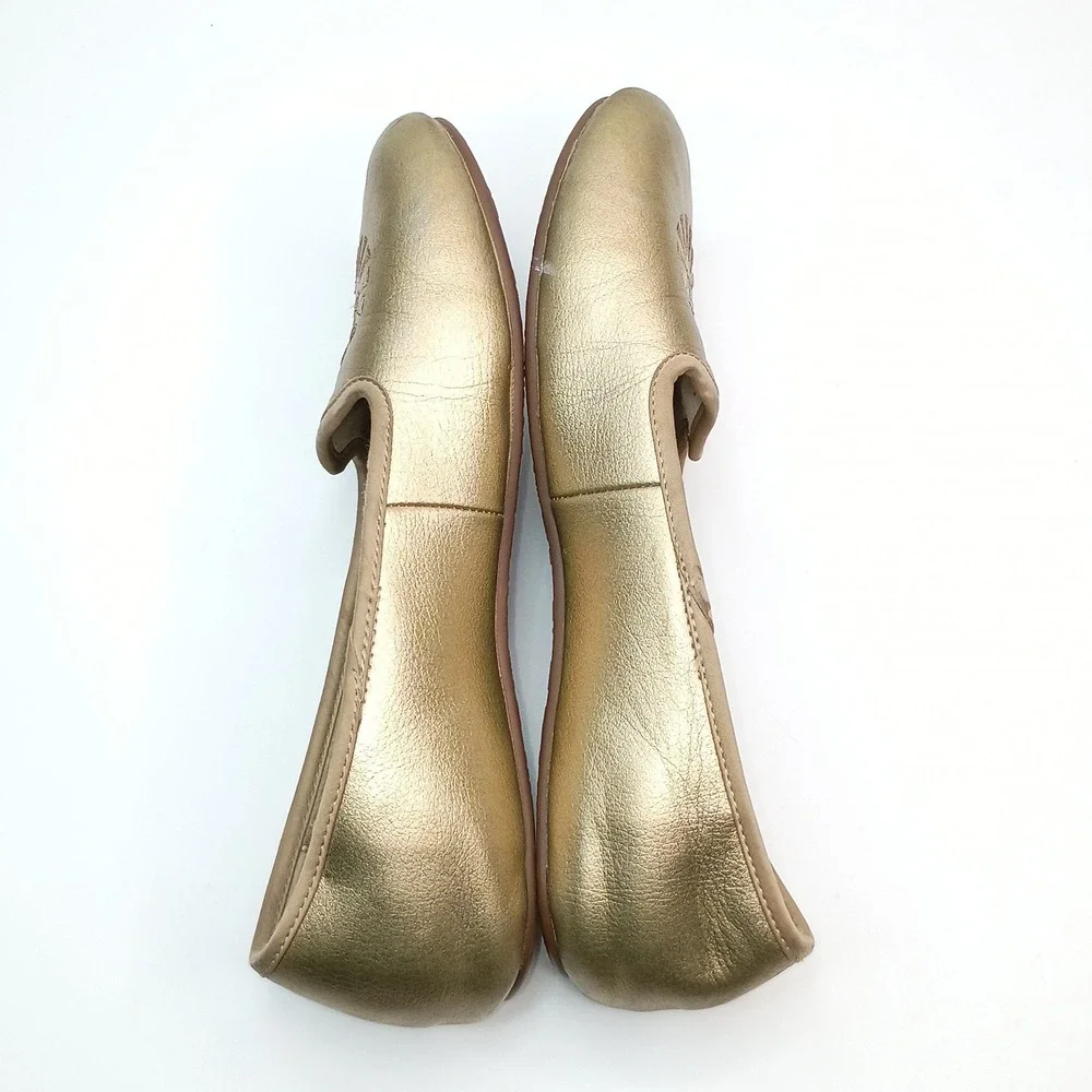 UGG Sheepskin Flat Kids Size 3 Gold Metallic Leather‎ Sheepskin Lined 1004462K